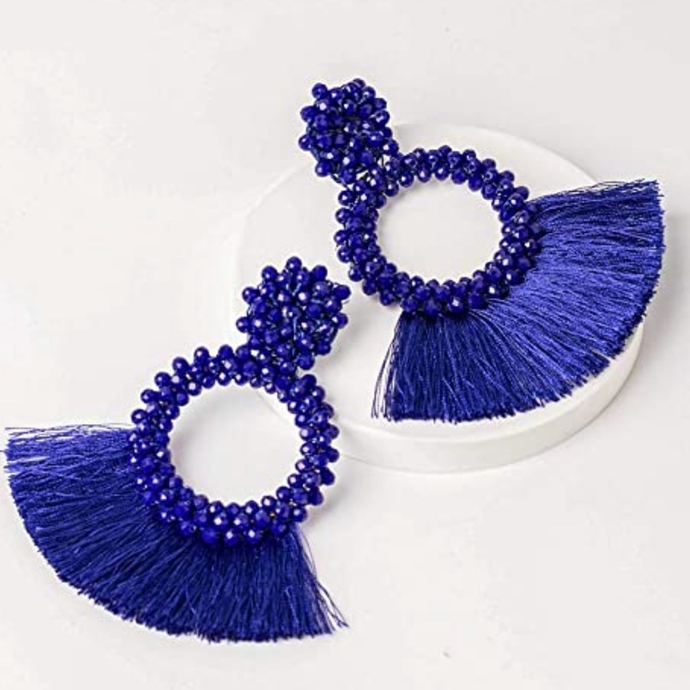 Une Douce Beaded Tassel Earrings Women, Big Hoop